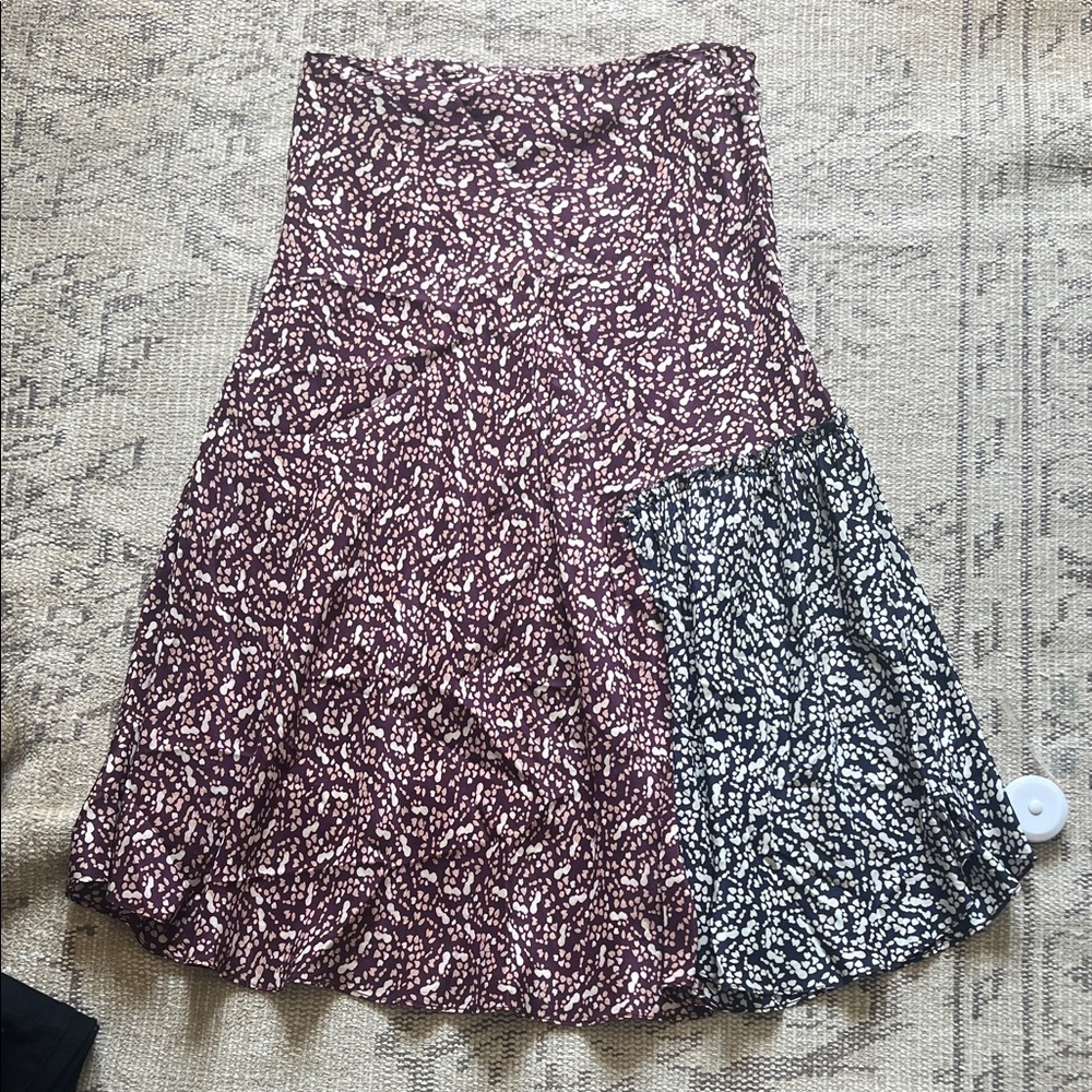 Apiece Apart Two-Tone Floral A-Line Midi Skirt in Burgundy and Black - 100% silk